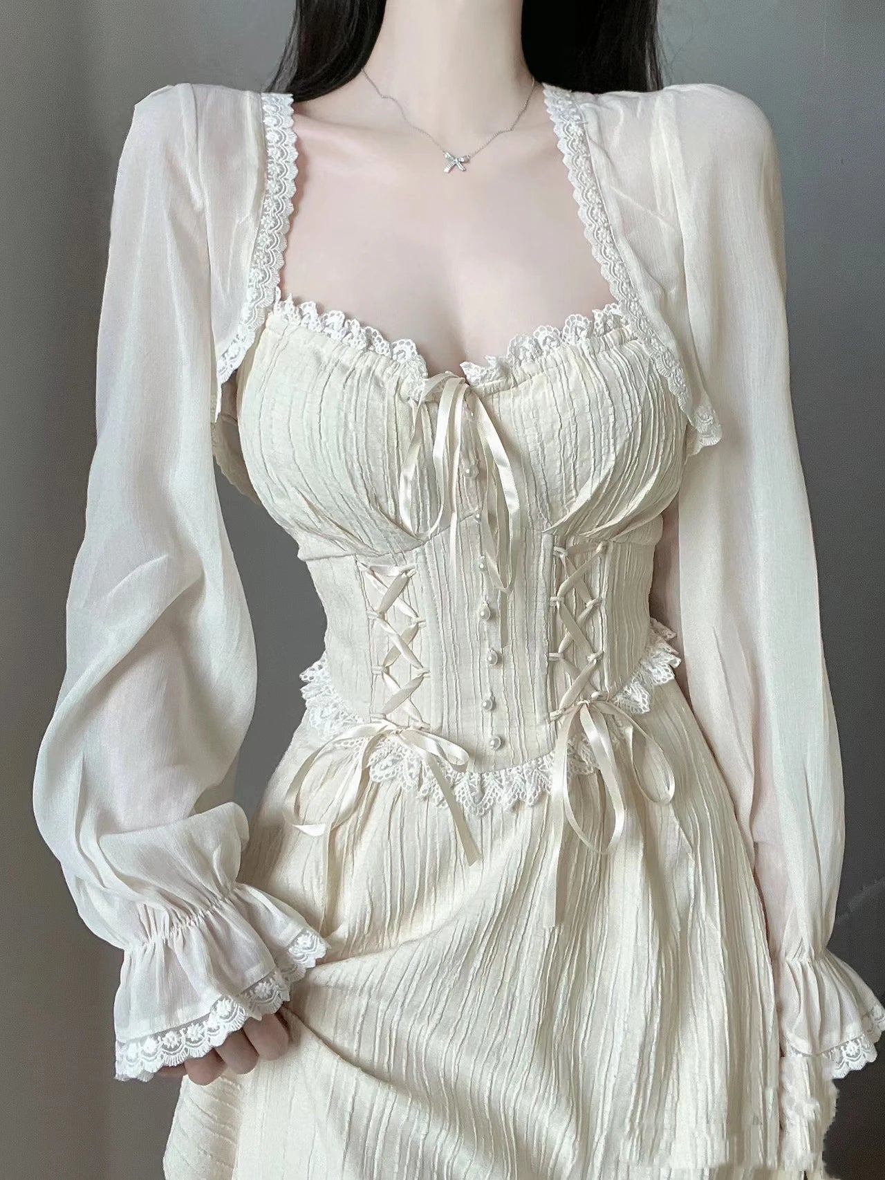 Women Office Casual Ruffle Dress Hollow Out Sleeve One Piece Dress Korean Summer New Fairy French Elegant Solid Mini Dress Party