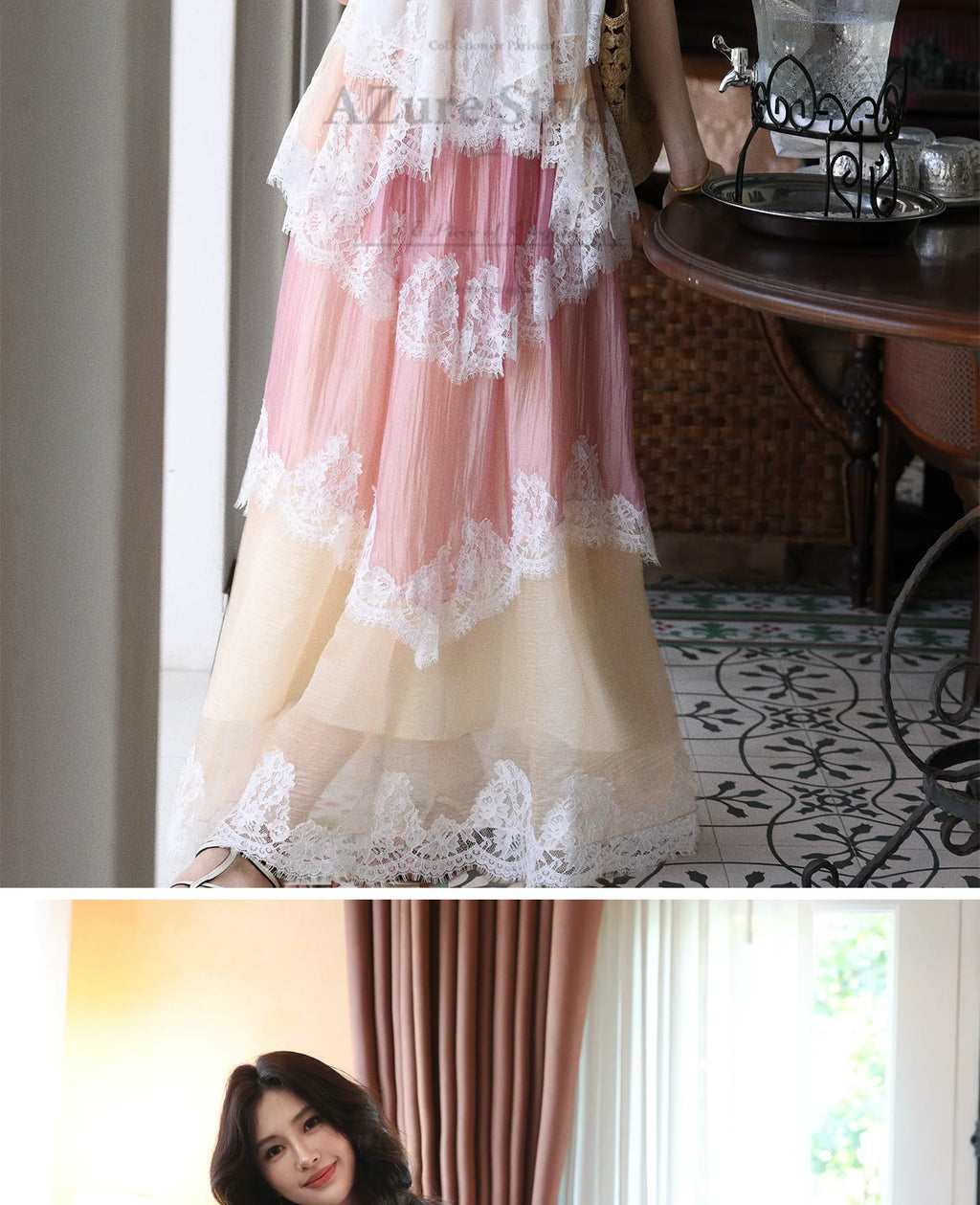 The Chantilly Gradient Lace Gown | Strapless Heavily Embellished Maxi | Vintage Gathered Skirt | Parisian Princess
