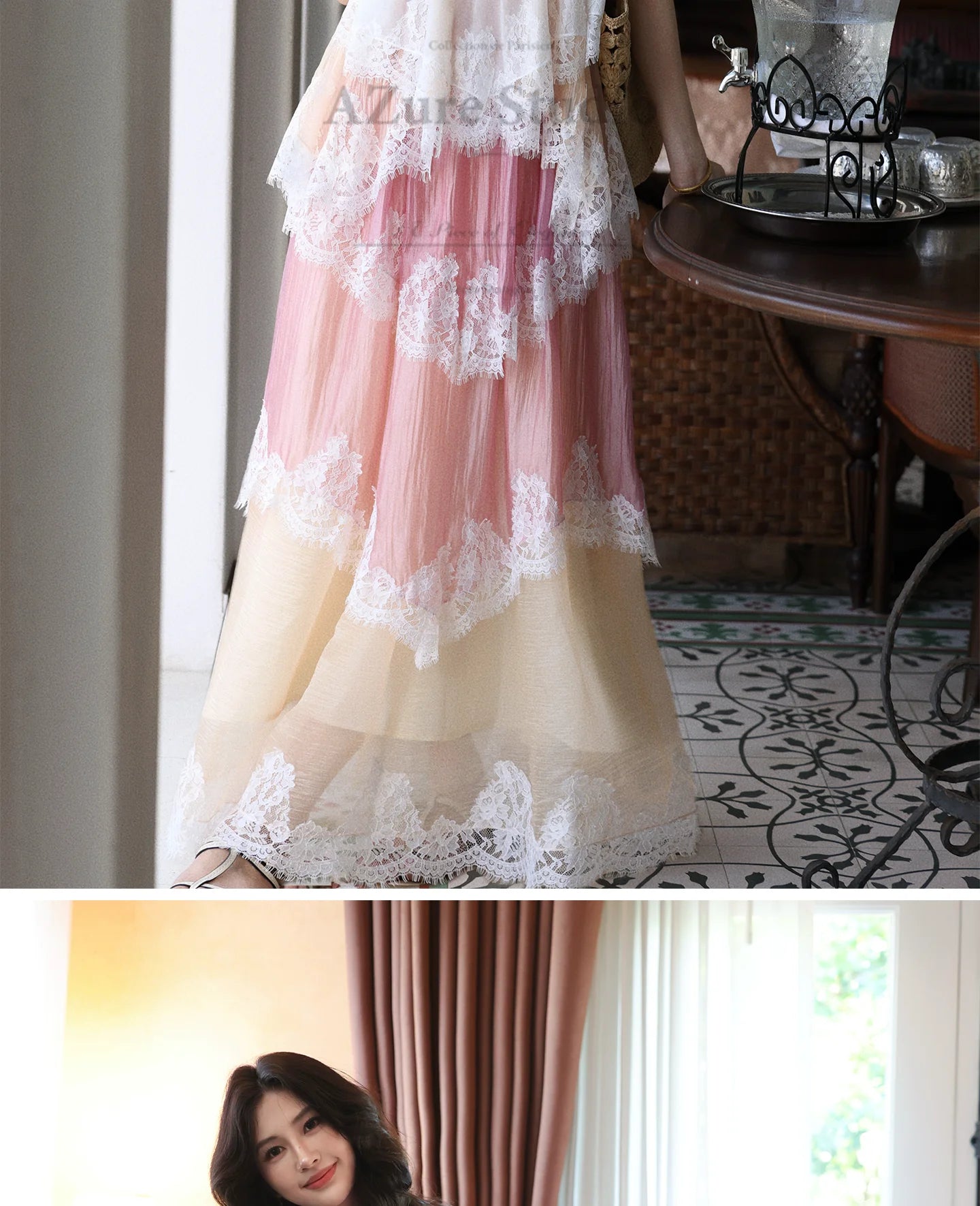 The Chantilly Gradient Lace Gown | Strapless Heavily Embellished Maxi | Vintage Gathered Skirt | Parisian Princess