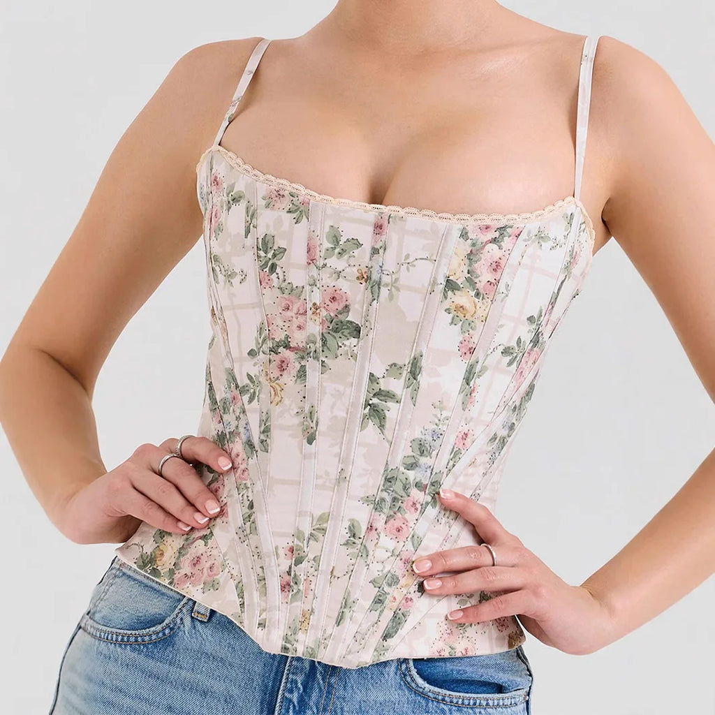 The Coquette Lattice Bustier | Summer Lace-Up Mesh Corset Top | Date Night Spaghetti Strap Party Tank | Parisian Princess