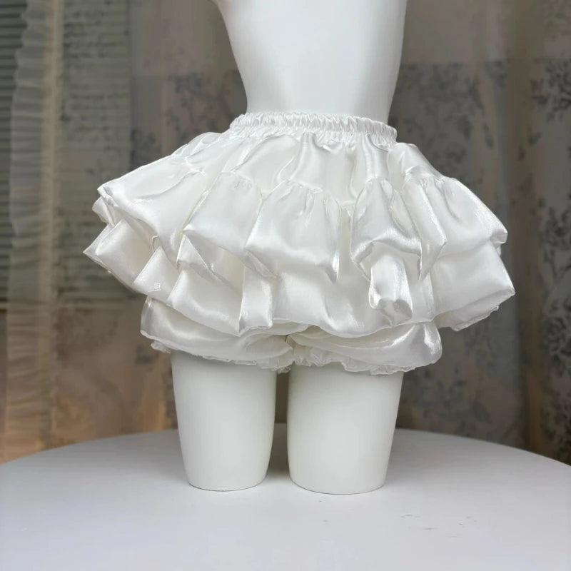 The Trianon White Ruffle Cake Skirt | Elastic Waist Lace Mini Skirt | Vintage A-Line Summer Skirt | Parisian Princess