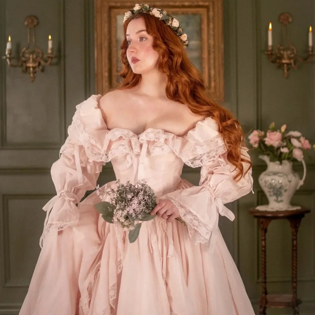 The Duchess Pink Satin Gown | One Shoulder Puff Sleeve Prom Dress | Sequin Trumpet Maxi | Parisian Princess