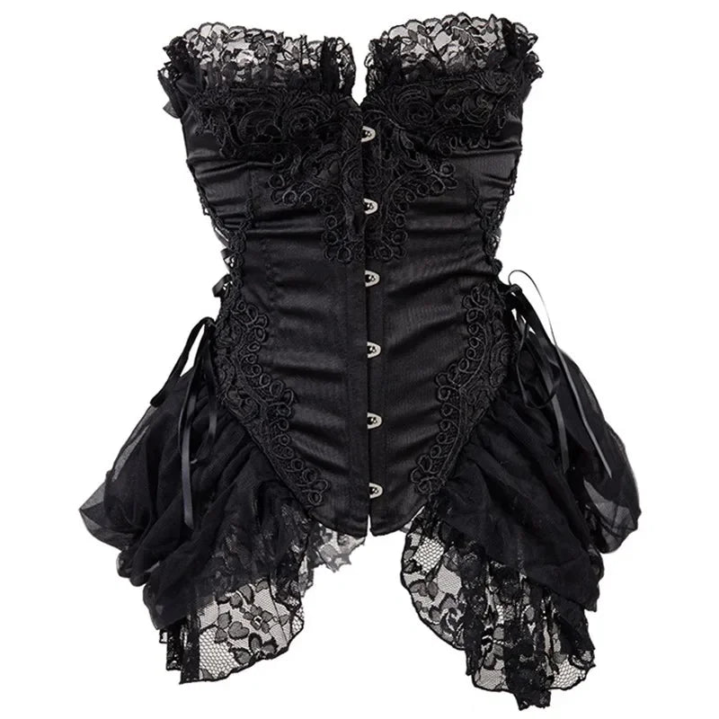 The Montmartre Tulle Corset Dress | Satin Overbust Gothic Bustier | Dark Romance Floral Dress | Parisian Princess