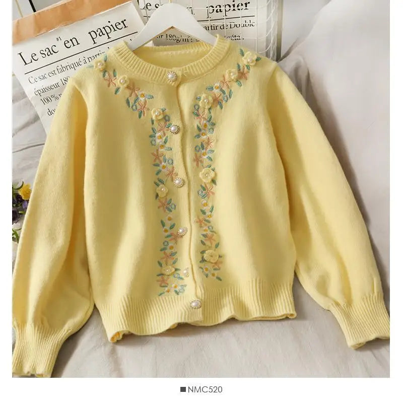 The Tuileries Garden Cardigan | Pink Handmade Floral Embroidered Sweater | Vintage Parisian Girl Knit | Parisian Princess