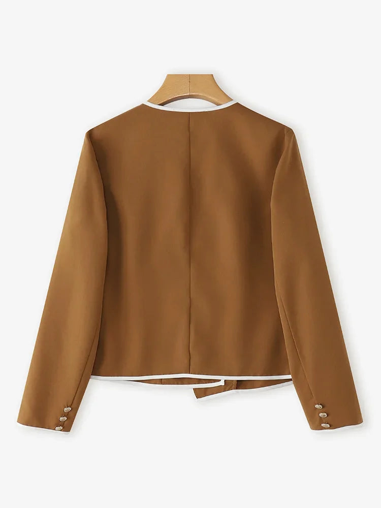 Parisian Elegant Blazer Double Breasted Long Sleeve Coats Women Fashion Bow Office Outerwear 2025 Casual Street Jackerts