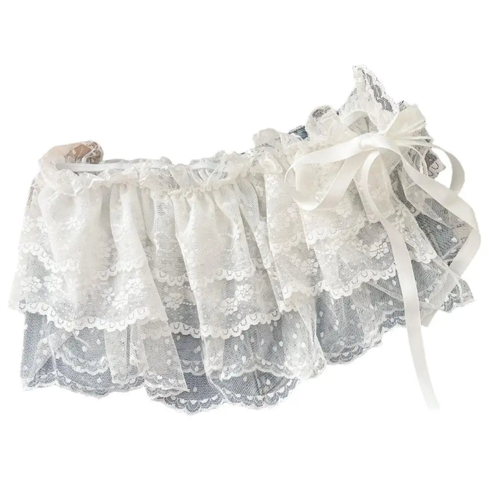 Lace Mini Skirts Women Elegant Sweet Lolita Short Skirts High Waist Ruffle Skirts Lace Trim Butt Curtain Skirt