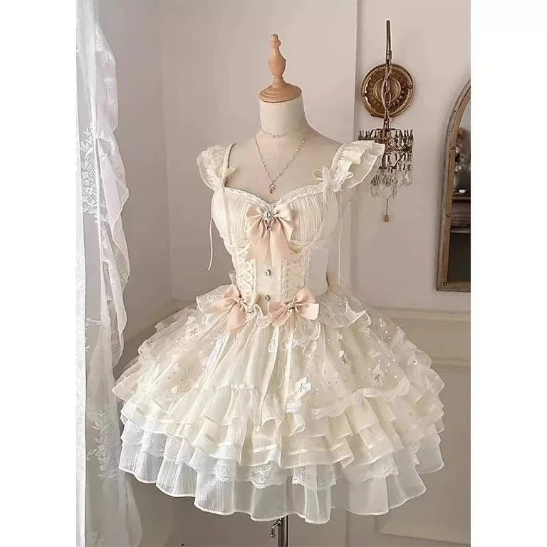 The Madeleine Lolita Mini | French Solid A-Line Party Dress | O-Neck Tatting Short Sleeve Vestido | Parisian Princess