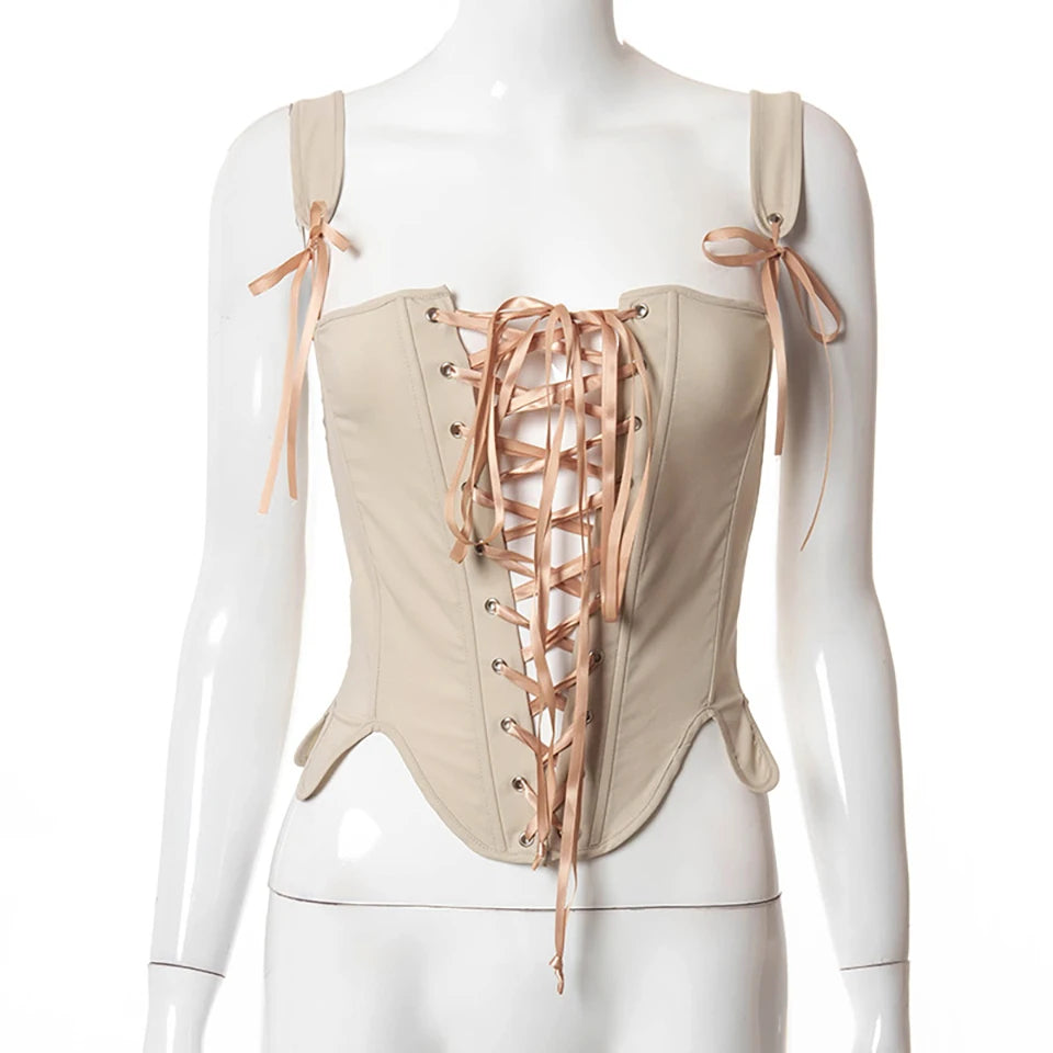 The Trianon Fairy Bustier | Parisian Vintage Lace-Up Crop Top | Cut-Out Ruffle Bandage Corset | Parisian Princess