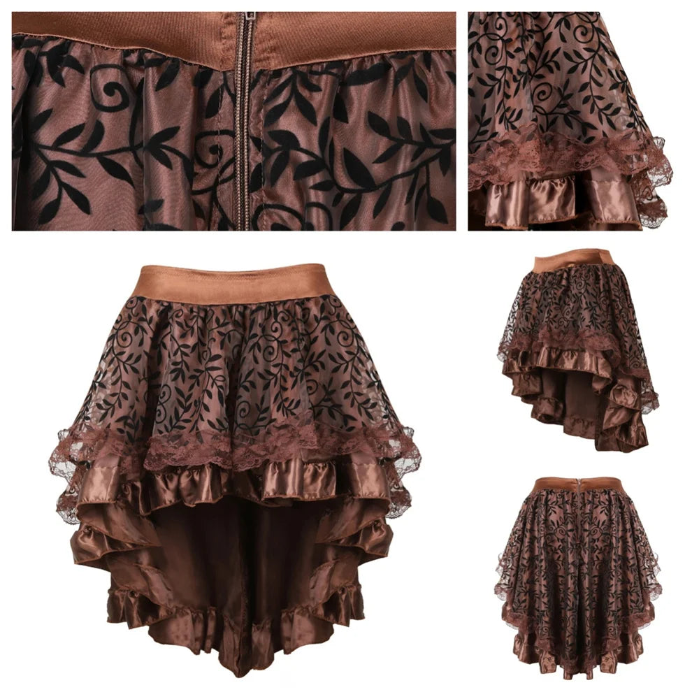 The Trianon Asymmetrical Lace Skirt | Vintage High-Low Floral Ruffle Overlay | Medieval Burlesque Half-Slip Costume | Parisian Princess