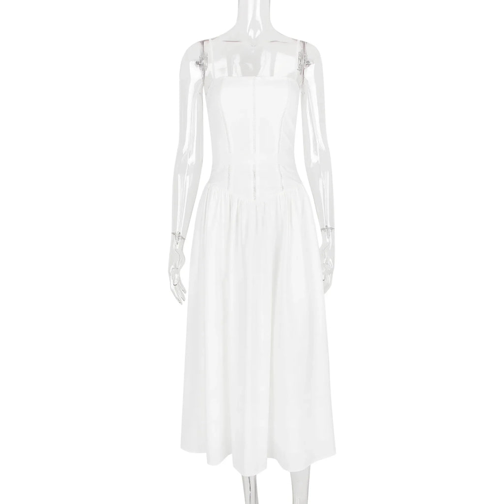 The Saint-Tropez Knotted Gown | French Corset-Detail Spaghetti Strap Mini | Flowy White Summer Beach Dress | Parisian Princess