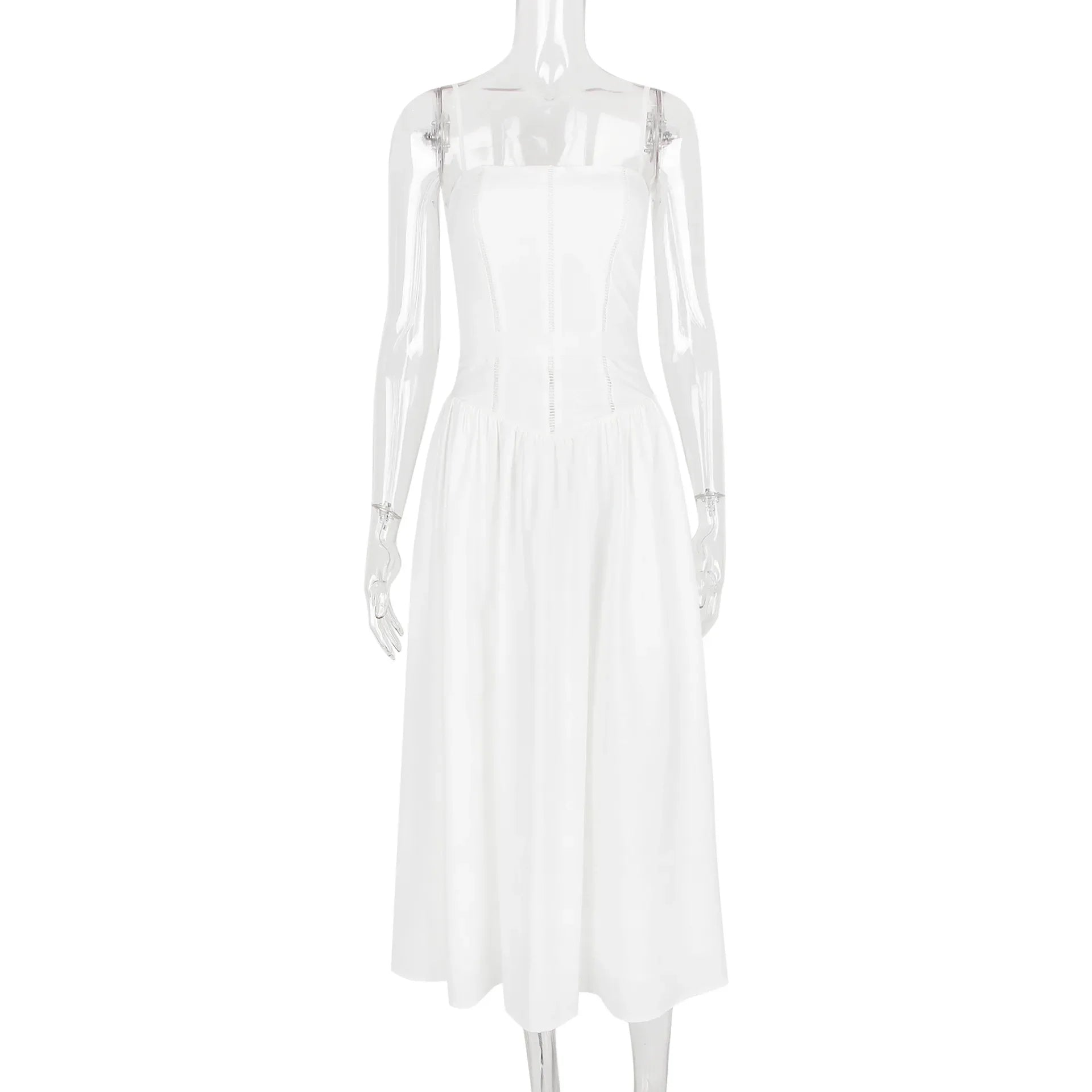 The Saint-Tropez Knotted Gown | French Corset-Detail Spaghetti Strap Mini | Flowy White Summer Beach Dress | Parisian Princess
