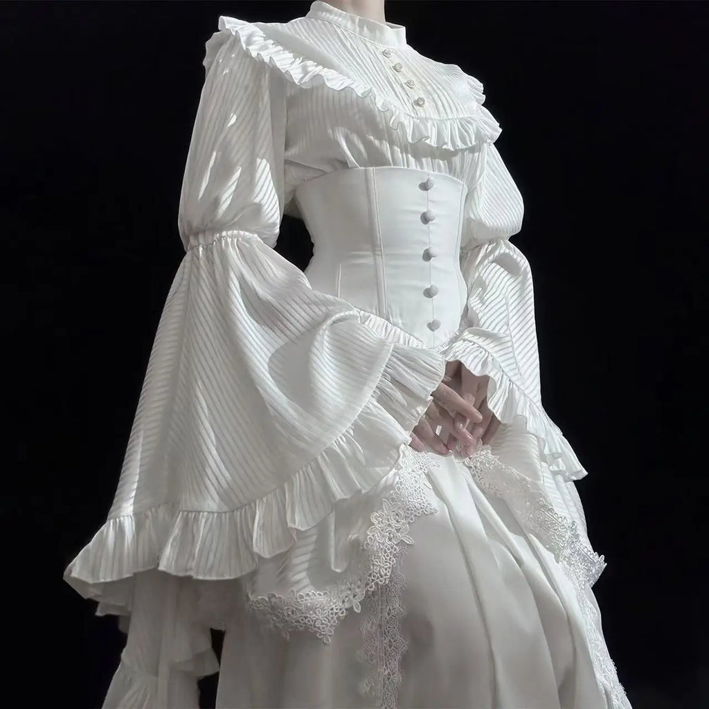 Niche Gothic Style Lolita Skirt Dark Black Wave Flower Edge Women Banquet Gown Vintage Halloween Carnival Event Cosplay Costume