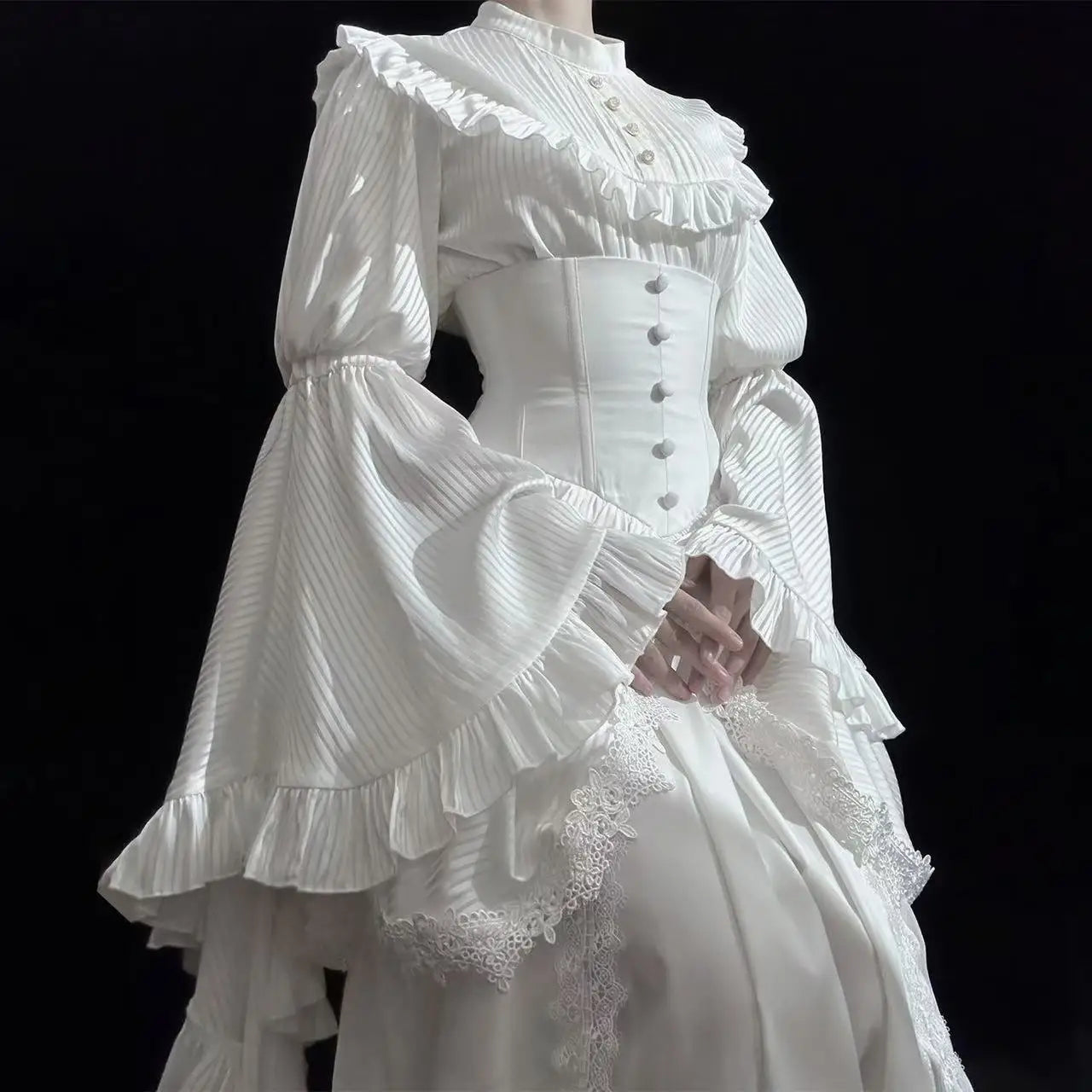 Niche Gothic Style Lolita Skirt Dark Black Wave Flower Edge Women Banquet Gown Vintage Halloween Carnival Event Cosplay Costume