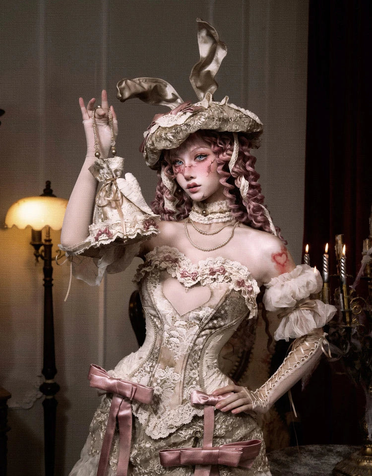 The Versailles Lovecore Lace Set | Fishbone Corset Tube Top & Floor-Length Skirt | Dark Romance Two-Piece | Parisian Princess