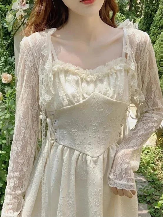 Lace Sun Protection Clothing Women's Summer Outerwear with Strap Vest Top Short Slim Long Sleeve Shirt Coat Gentle Breeze