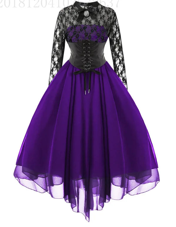 The Gothica Midnight Cathedral Gown | French Lace-Up Corset Maxi | Vintage Punk High Waist Ball Gown | Parisian Princess