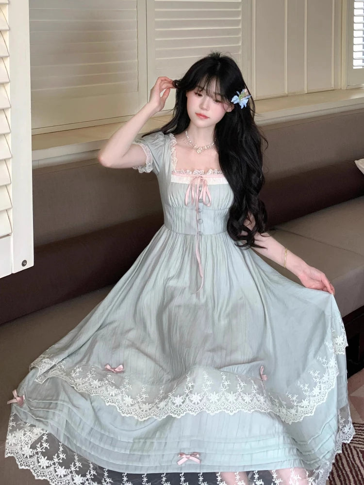 The French Gentle Muse Gown | Vintage Lace Splice & Chiffon Ribbon Midi | Spring/Summer 2026 | Parisian Princess