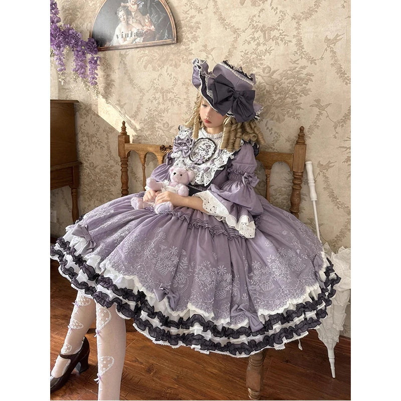 The Versailles Violet Bow Dress | Purple Long Sleeve Lolita OP | French Elegant High Waist Maxi | Parisian Princess