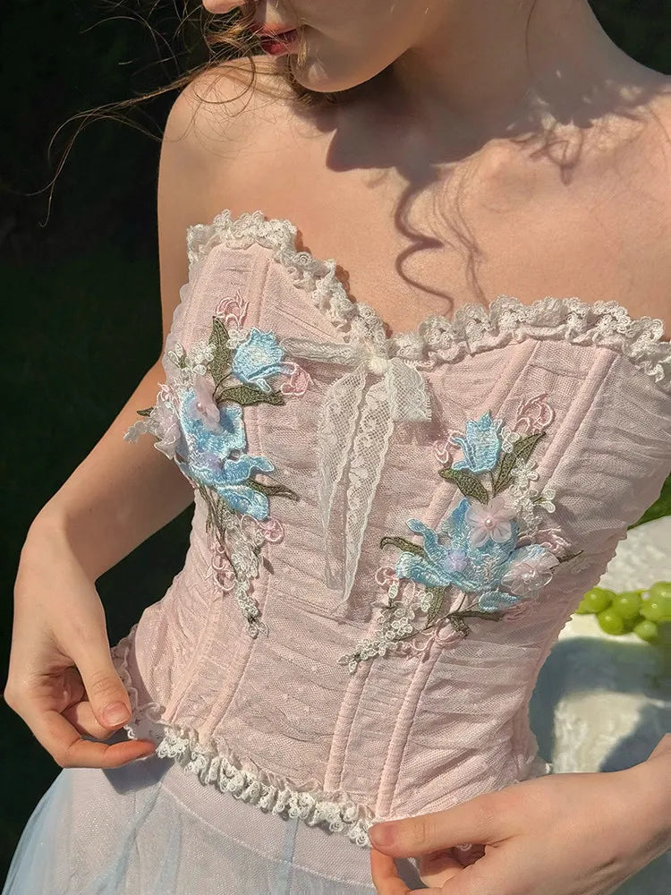 The Antoinette Embroidery Set | Vintage French Lace 2-Piece | Ruched Party Ensemble | Parisian Princess
