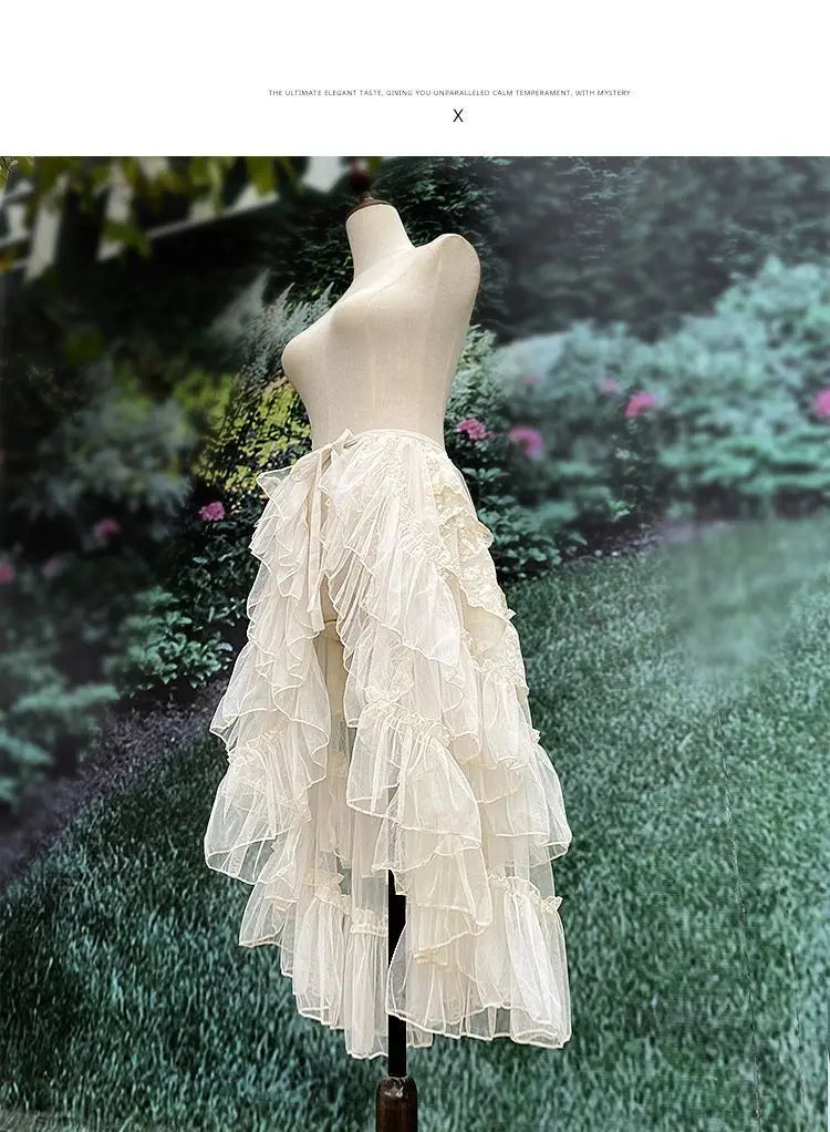 The Swan Lake Ruffled Cover-Up | Double-Layer Asymmetrical Mesh Skirt | Sweet Lolita Waist Curtain | Parisian Princess