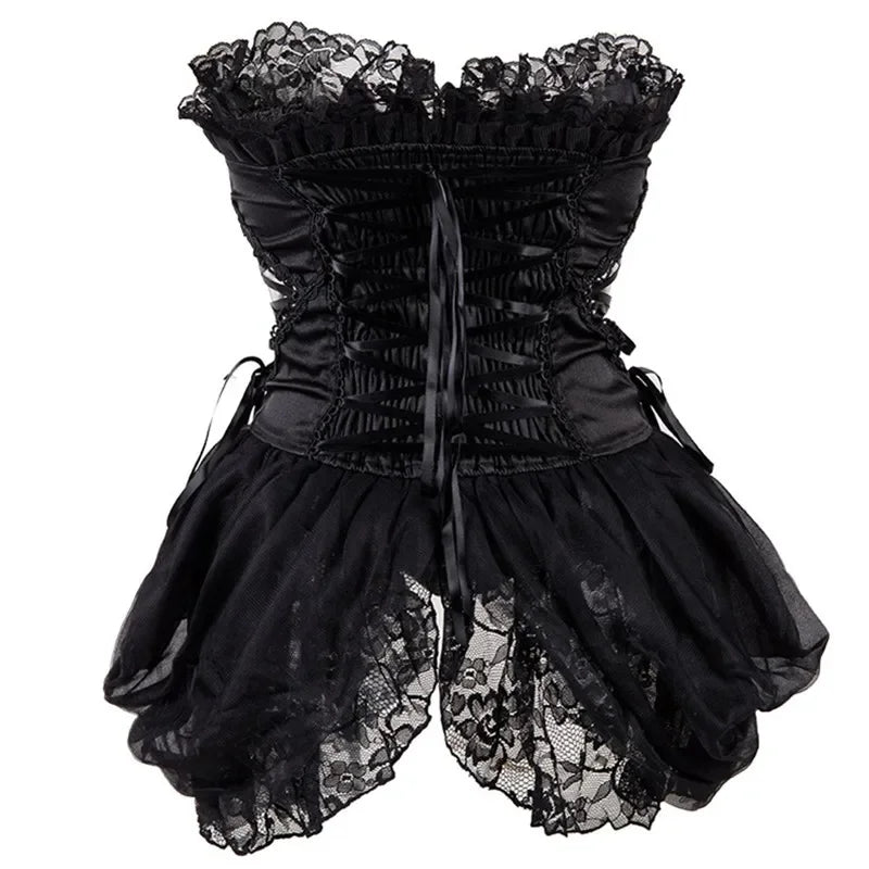 The Montmartre Tulle Corset Dress | Satin Overbust Gothic Bustier | Dark Romance Floral Dress | Parisian Princess