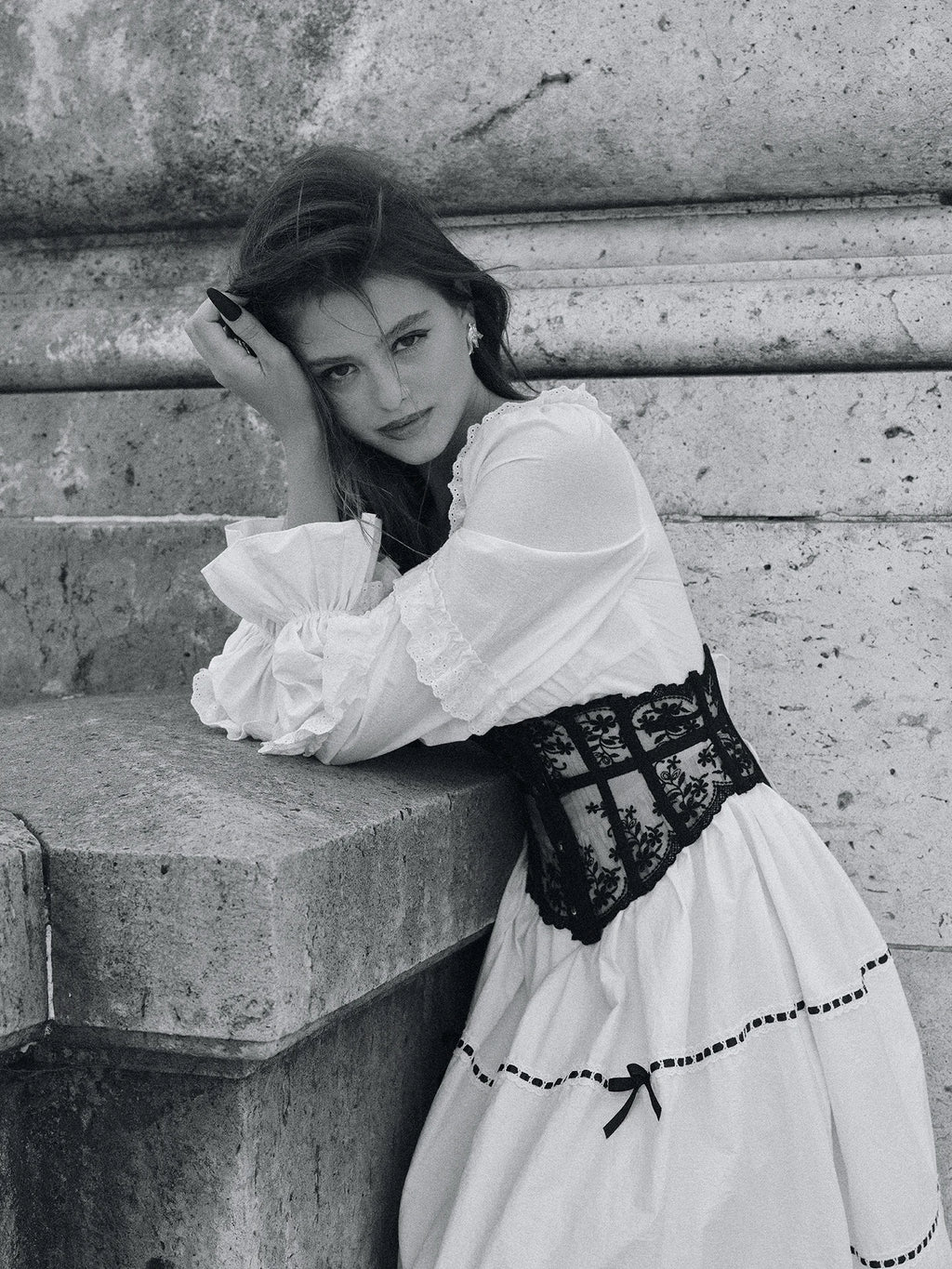 Gothica Parisian Fall White Maxi Dress Women Vintage Elegant Slim Lace Collar Long Sleeve French Halloween Dress