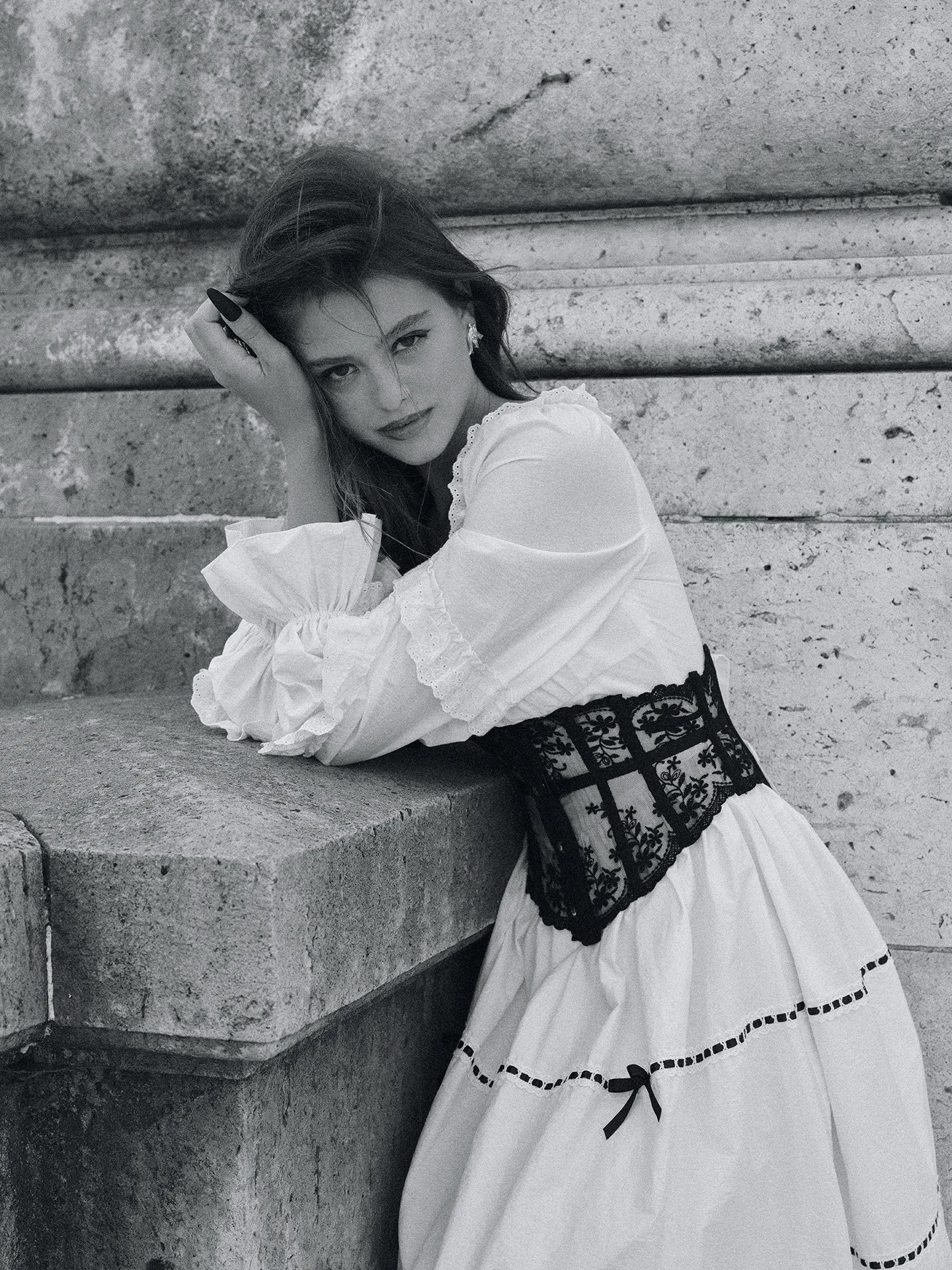 Gothica Parisian Fall White Maxi Dress Women Vintage Elegant Slim Lace Collar Long Sleeve French Halloween Dress