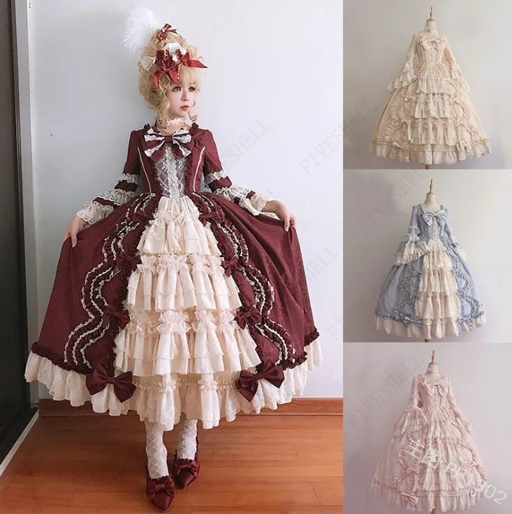 Anime Lolita Princess Dress For Women Cute Bow Lace Chiffon Stitching Dresses Ladies All-match Large Swing Skirts New