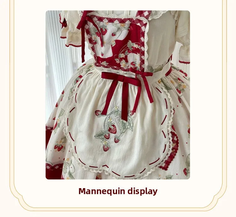 Parisian Cottagecore Original Strawberry Embroidery Cute Apron Soft Girl Sweet Lolita Dress Versatile Apron Women's Y2k Accessories