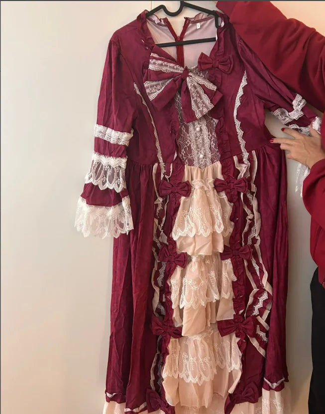 Anime Lolita Princess Dress For Women Cute Bow Lace Chiffon Stitching Dresses Ladies All-match Large Swing Skirts New