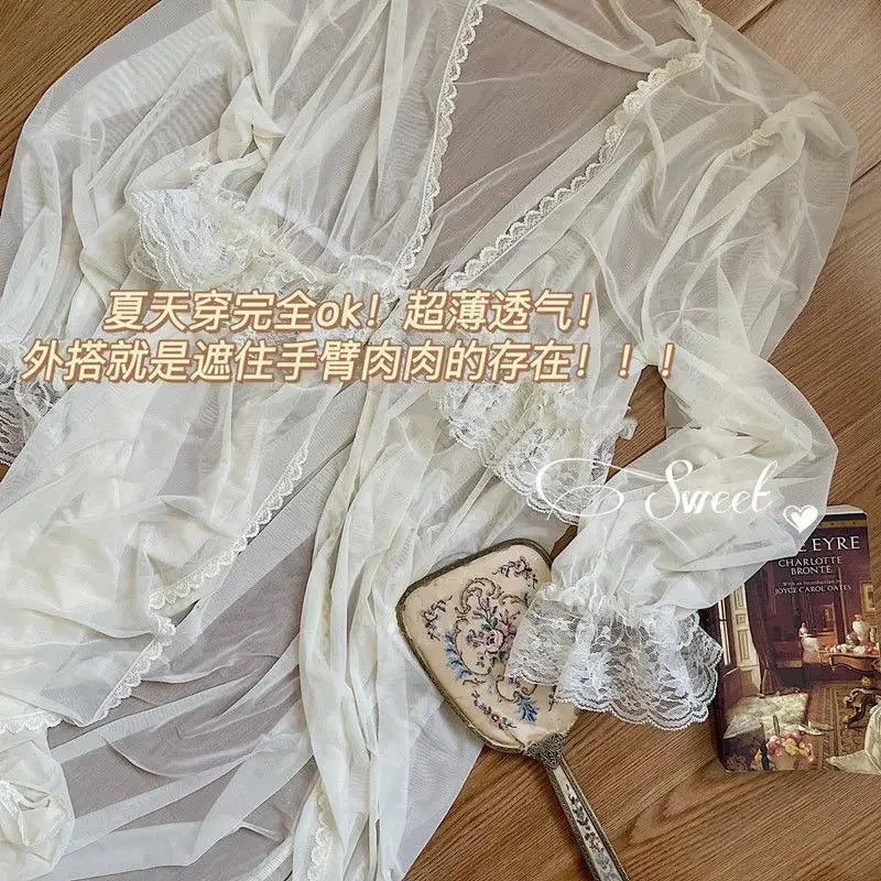 Vintage Female Court Style Thin Tulle Robe/Nightdress Ladies Princess Nightgowns Fairytale Pajamas Sleepwear Women's Clothing