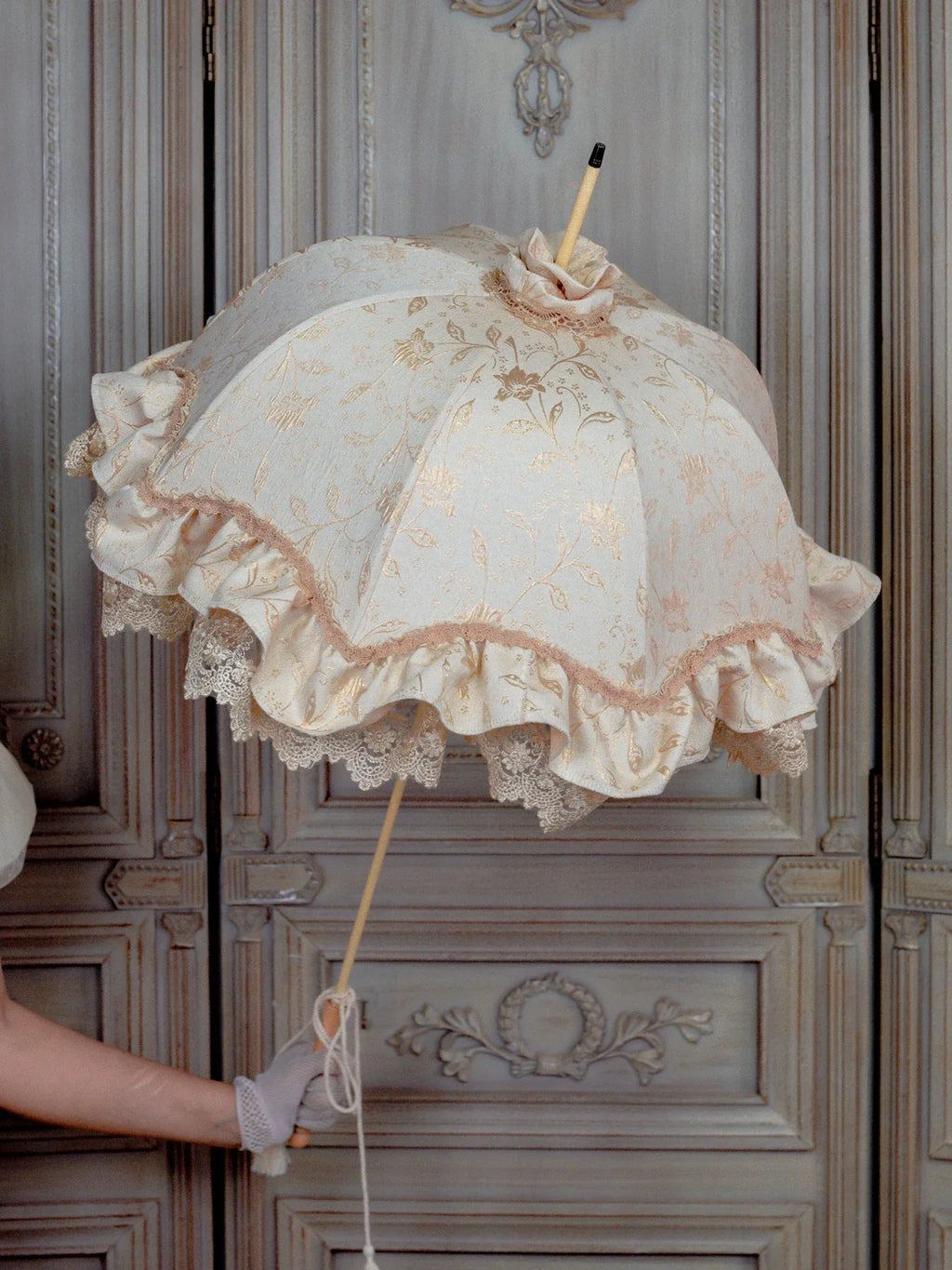 Satin and Lace Long Handle Umbrella | Handmade Victorian Parasol & Princesscore Sunshade | Parisian Princess