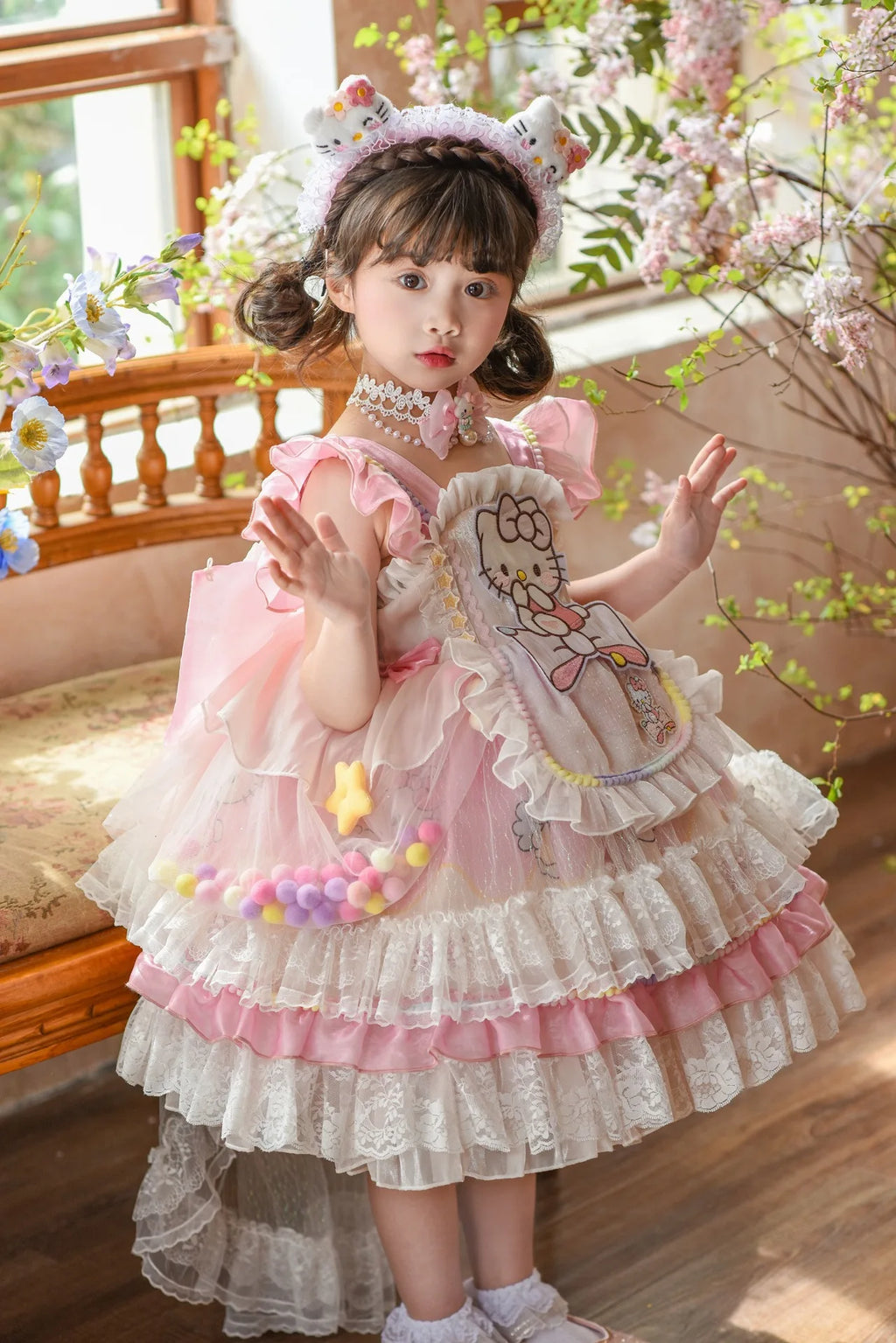 cute Hello Kitty Dress Lolita Girls Party Skirt Girl Kid's Dress Children's Clothes Girls Clothes Kawaii Anime Birthday Gift