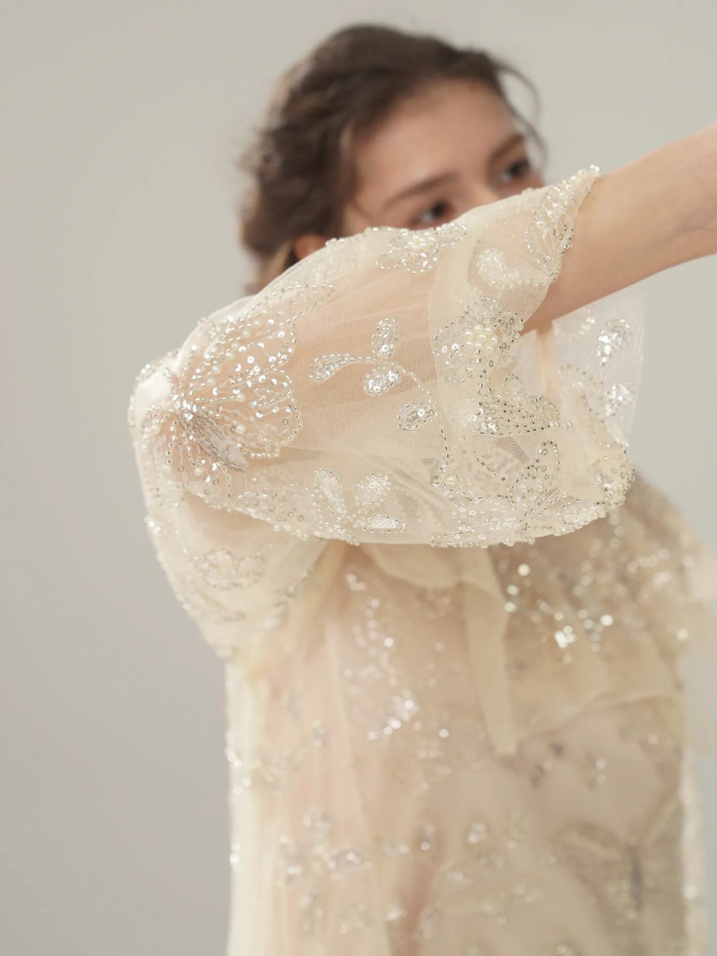 The Tuileries Summer Dream | Elegant Loose Luxury Embroidery Gown | Glittering Sequin Butterfly Pattern Midi | Parisian Princess