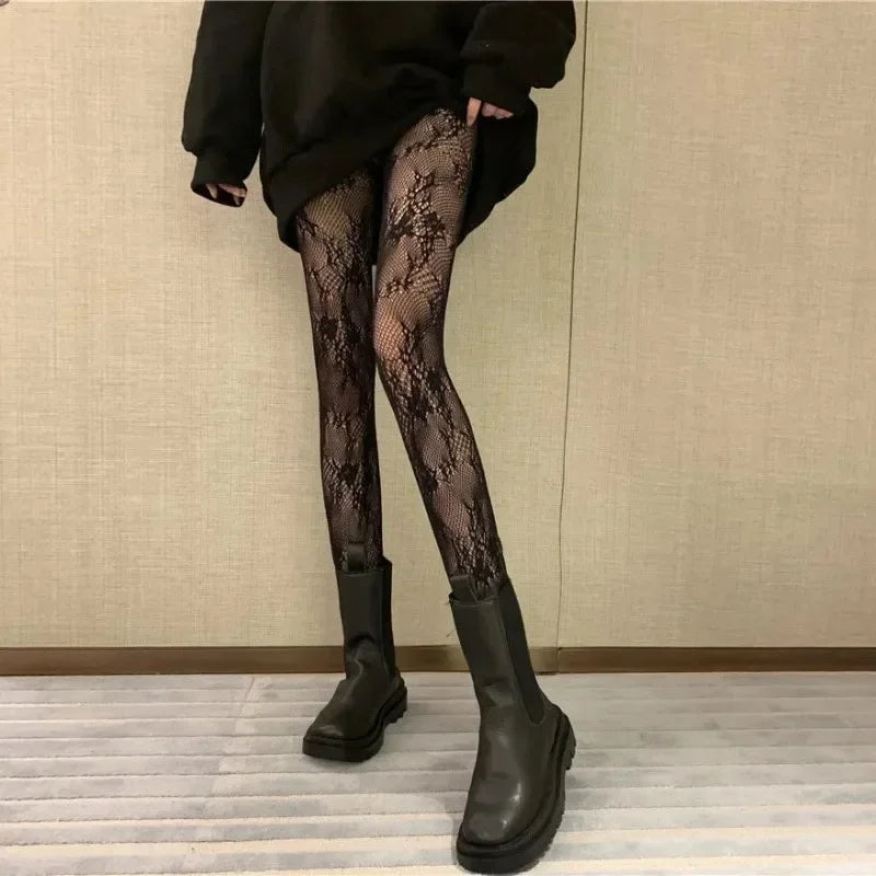 Lolita Girls Cute Heart Print Tights for Women Sexy Gothic Punk Magical Spider Web Mesh Fish Net Pantyhose Body Stockings