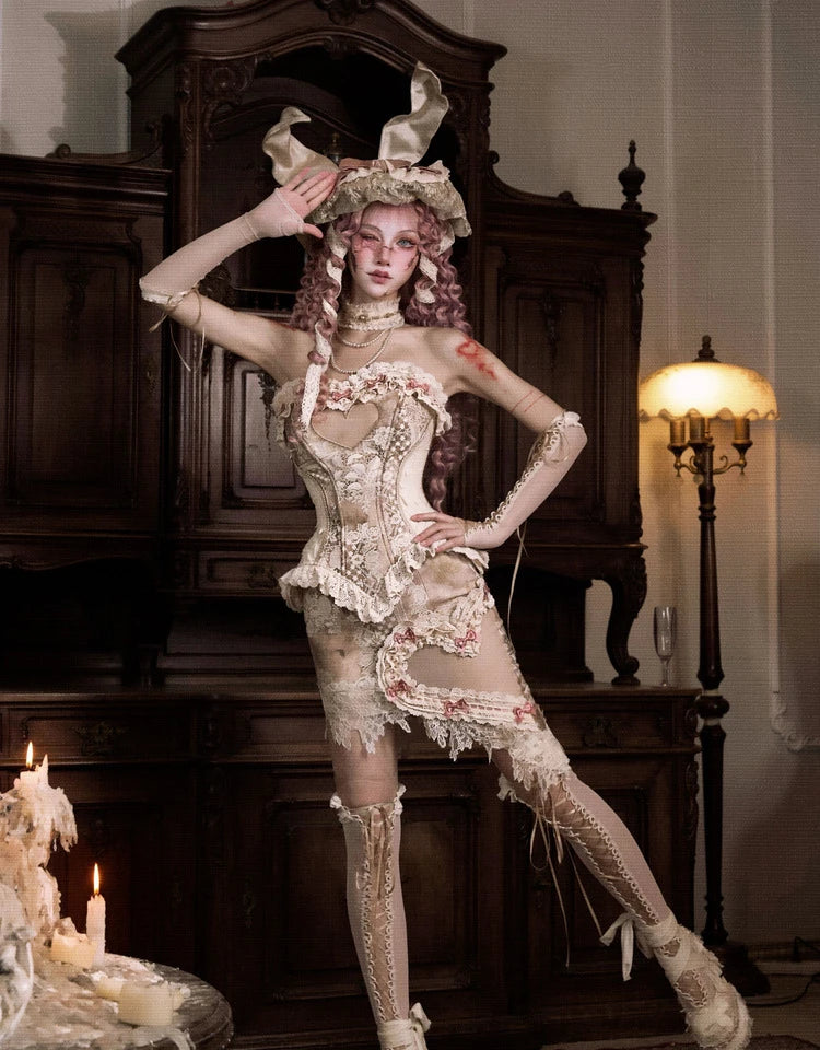 The Versailles Lovecore Lace Set | Fishbone Corset Tube Top & Floor-Length Skirt | Dark Romance Two-Piece | Parisian Princess