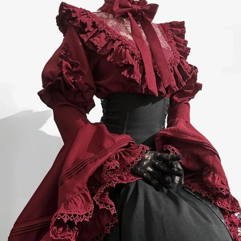 Lolita Style White Blouses Women 2025 Camisas De Mujer Patchwork Lace Flare Sleeve Shirt Y2k Tops Casual Fashion Japanese Blouse