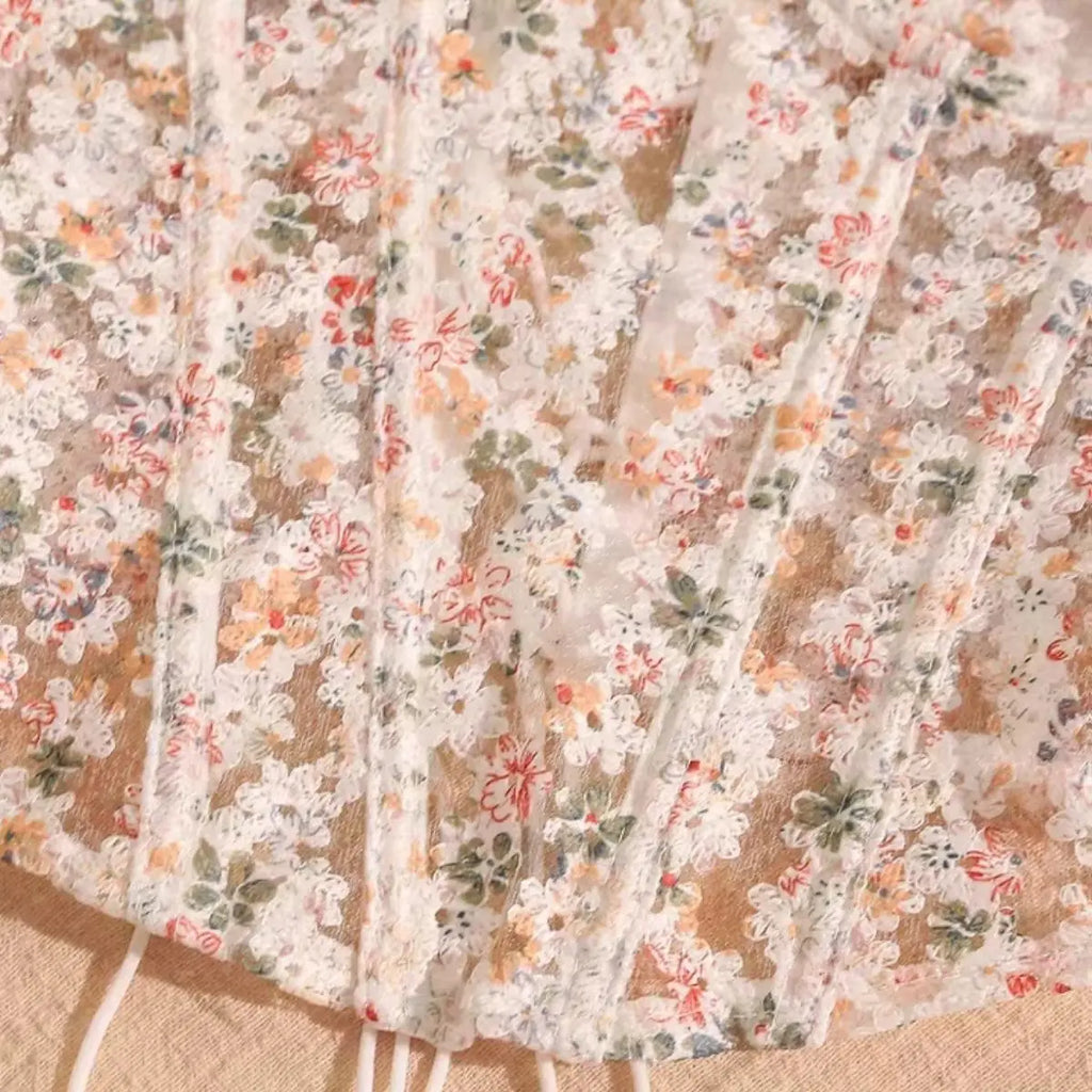 The Versailles Blossom Corset | Floral Hollow-Out Strapless Bustier | Lace-Up Boned Camisole | Parisian Princess