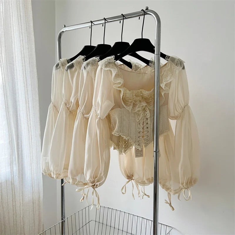 The Genevieve Luxe Court Blouse | French Square Neck Puff Sleeve Top | Sweet Chic Coquette Office Blouse | Victorian Inspired Slim Fit Shirt