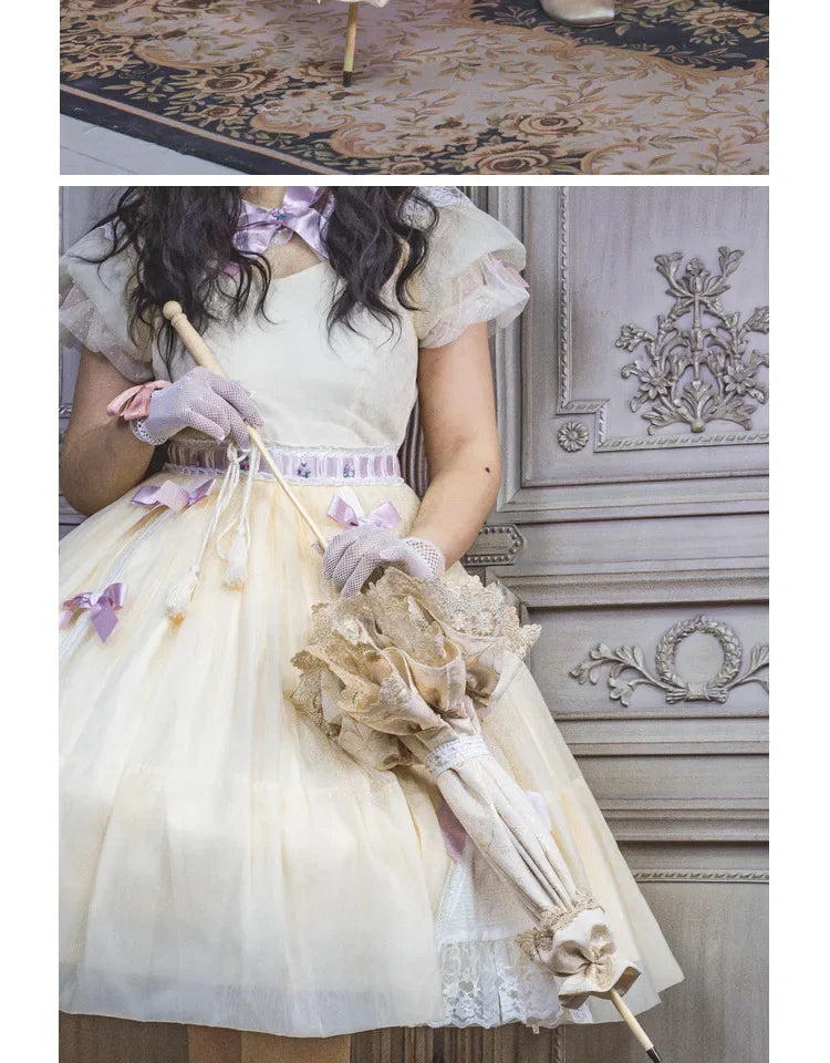Satin and Lace Long Handle Umbrella | Handmade Victorian Parasol & Princesscore Sunshade | Parisian Princess