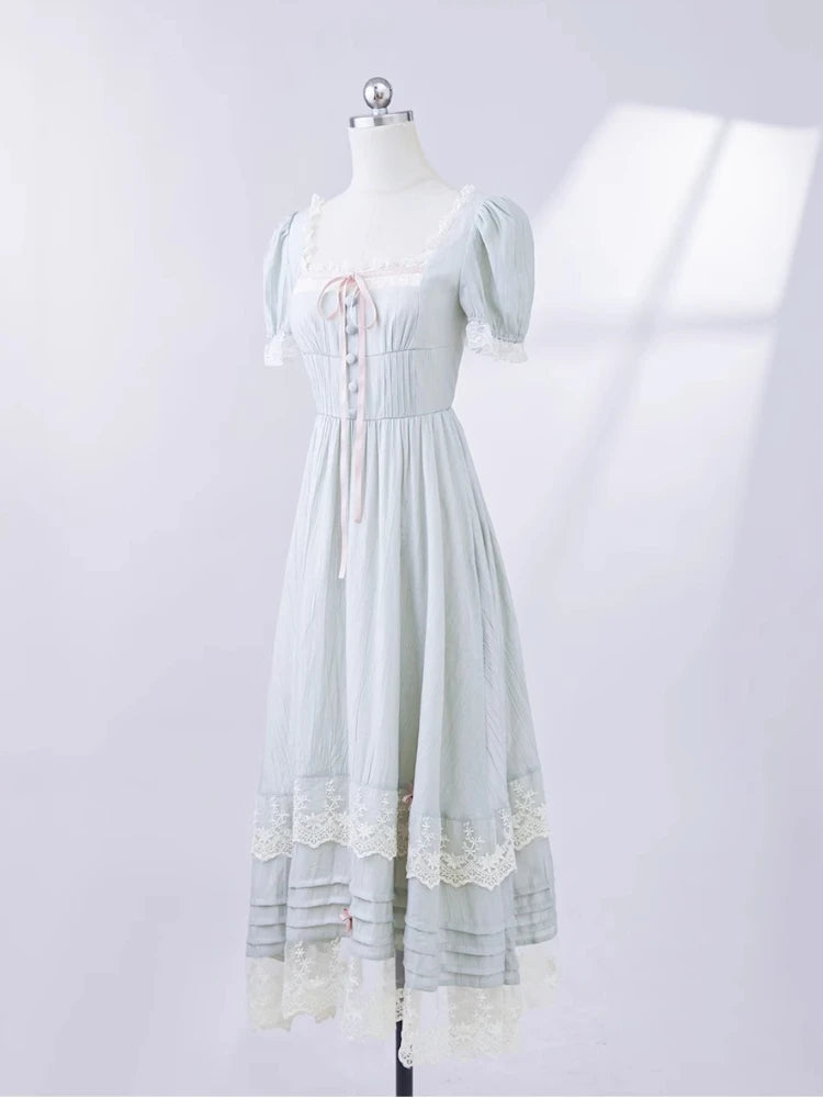 The French Gentle Muse Gown | Vintage Lace Splice & Chiffon Ribbon Midi | Spring/Summer 2026 | Parisian Princess