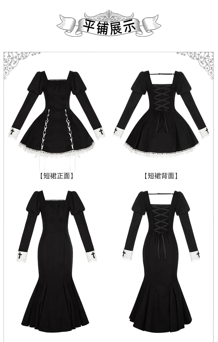 Original French Elegant Court Black Long Mermaid Dresses Op Autumn New Women's Slim Fit Lolita Long Sleeve Dress Gothic Dresses