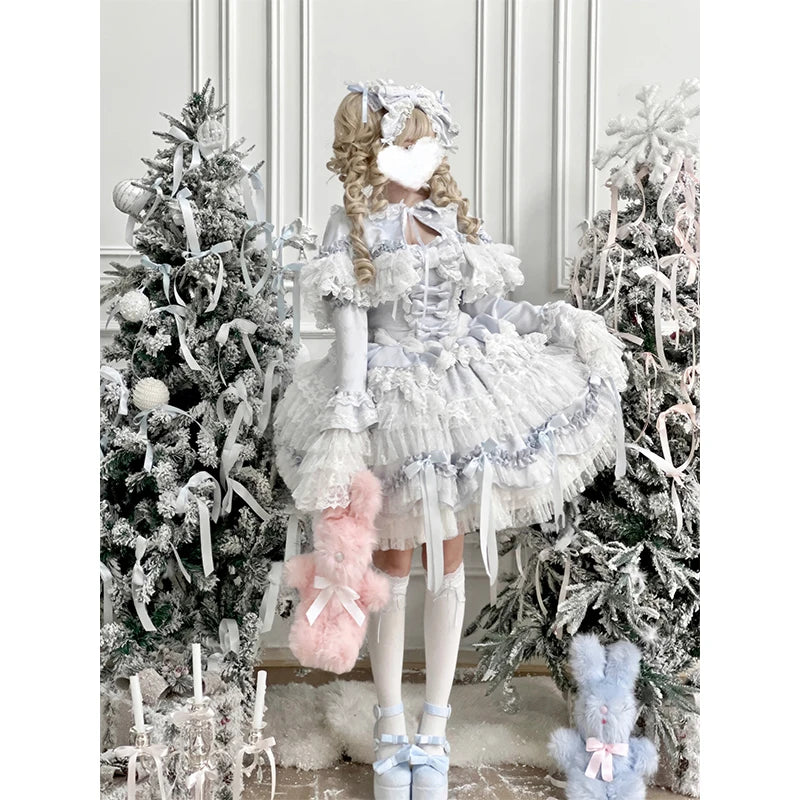 Pink Lolita Princess Dress Women's Bow Lace Heavy Industry Sweet Elegant Birthday Party Evening Dress Lady Suspender Dress Cloak