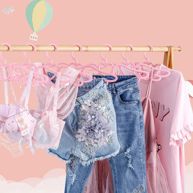 5-25PCS Heart Space Saving Pink Hangers,Durable Non-Slip Hangers for Clothes Dresses Shirts Pants ,Household Wardrobe Organizer