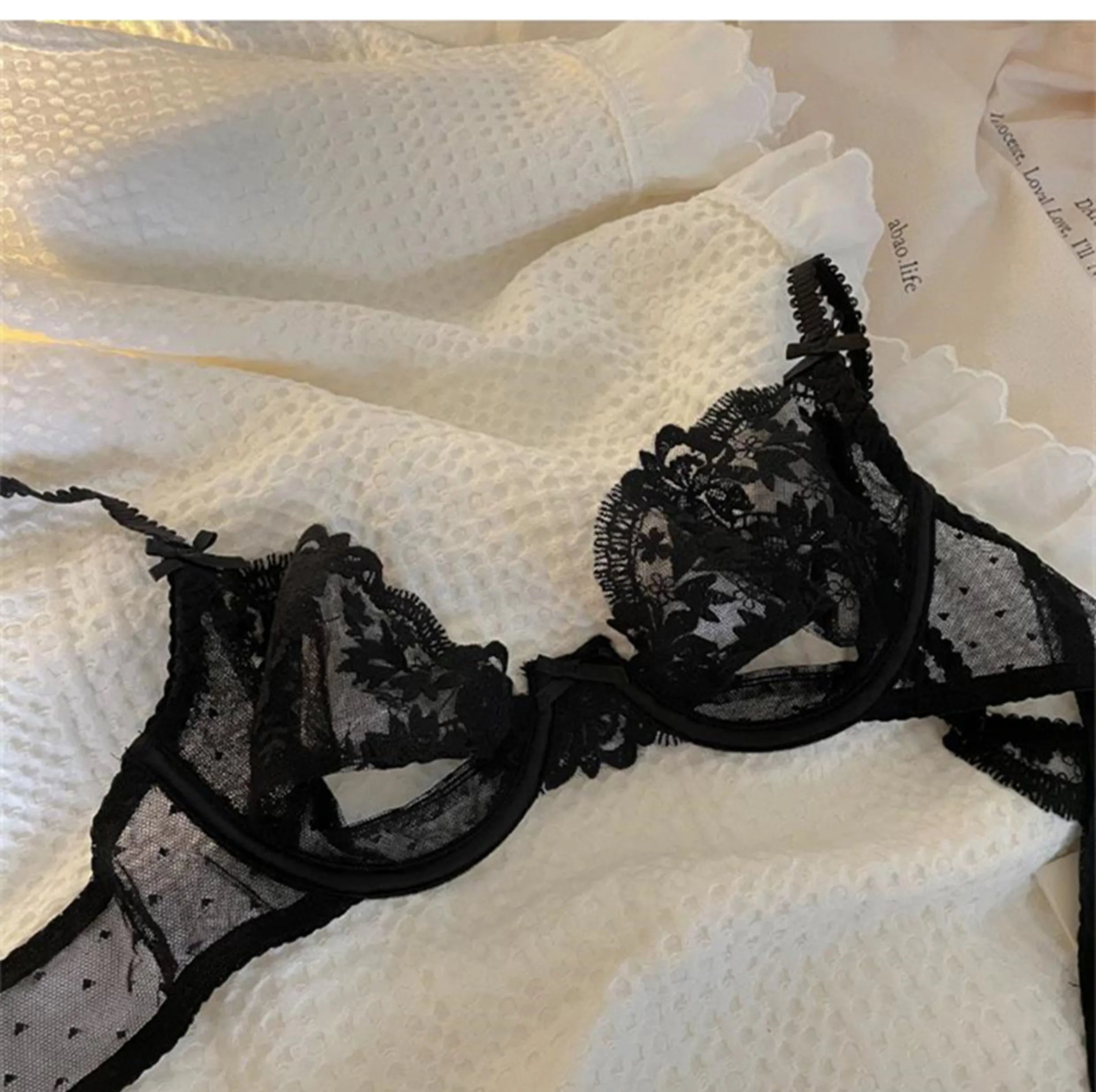 The Jardin Floral Lace Bra & Brief Set | Push-Up Underwire 3/4 Cup | Lace Lingerie | Black & White | Parisian Princess