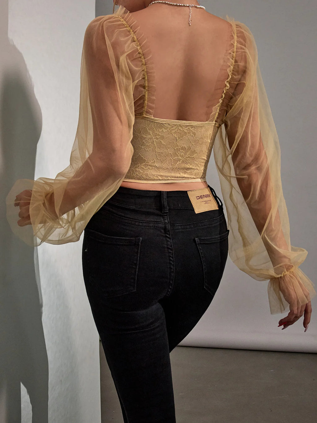 The Midnight Mesh Versailles Corset | Sheer Long Sleeve Bustier | Backless Crop Top | Parisian Princess