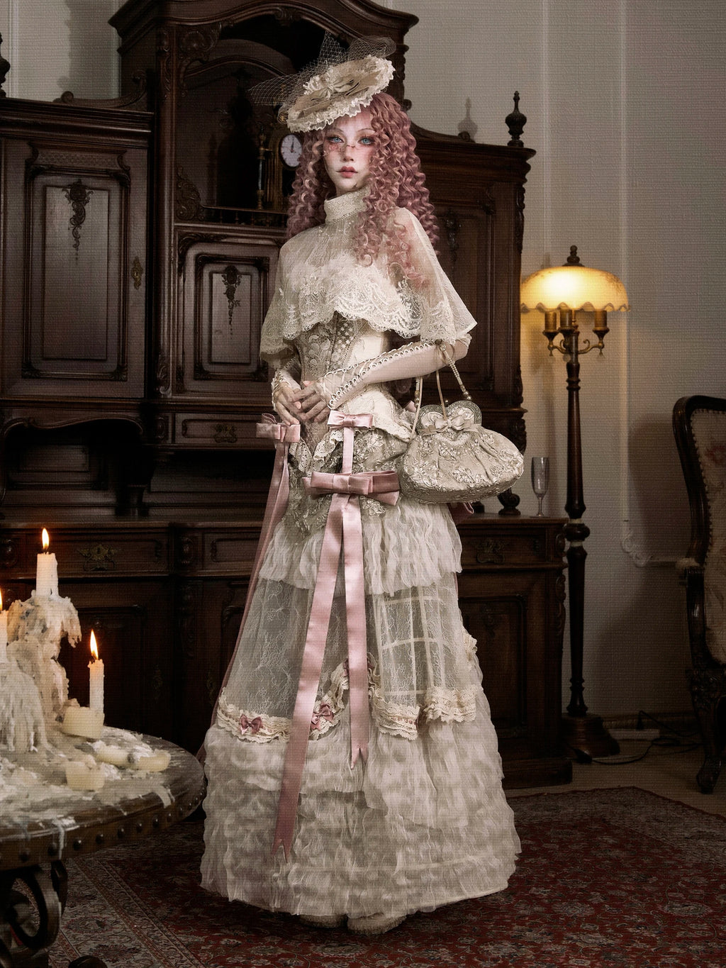 Retro Palace White Cape with Beaded Tassels | Parisian Love God Lace Stand Collar Poncho | Parisian Princess