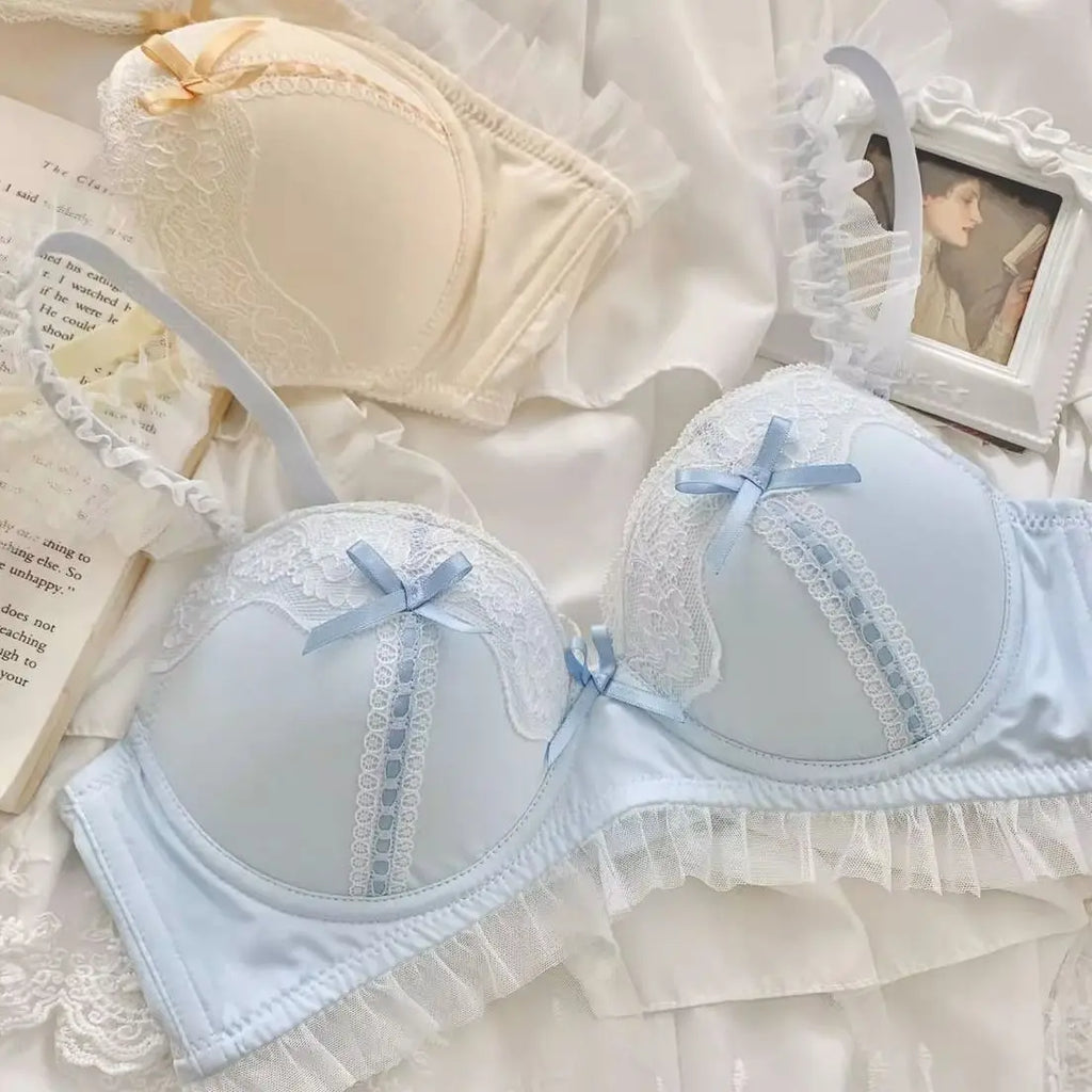 The Petit Coquette Lace Bra | Lolita Princess Style Wire-Free Push Up | Small Bust Gathering Lingerie | Parisian Princess