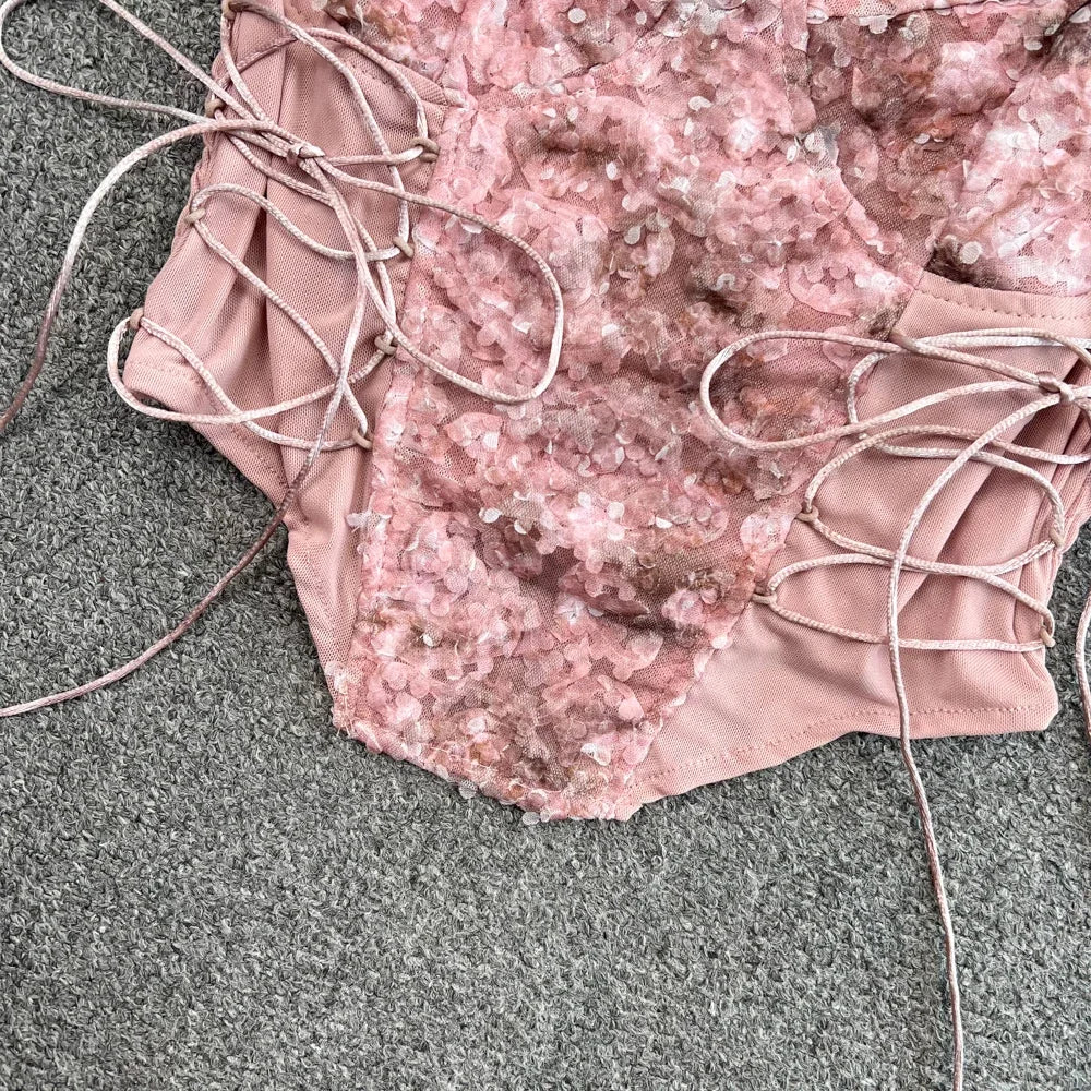 Flower Lace Tank Top Fish Bone Crop Design Inner Strap French Tube Tops Y2k Cute Pink Corset Summer Wear