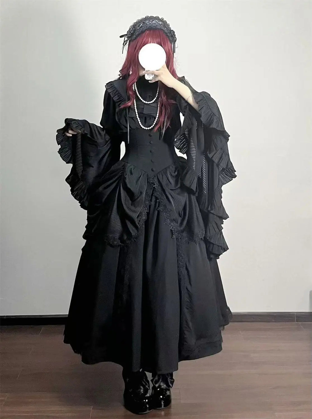 Niche Gothic Style Lolita Skirt Dark Black Wave Flower Edge Women Banquet Gown Vintage Halloween Carnival Event Cosplay Costume